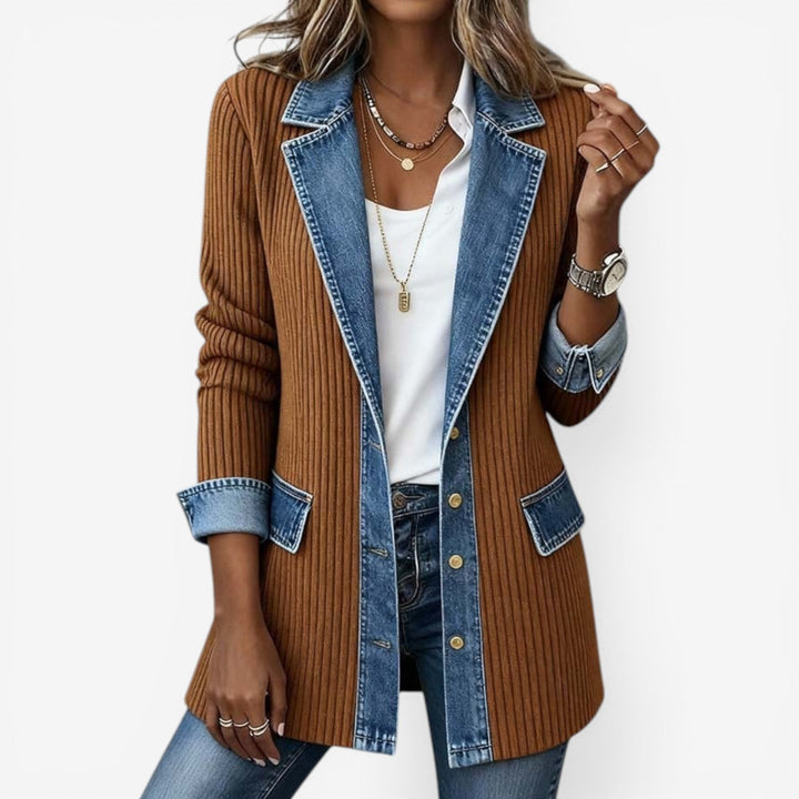 Juliette - Denim Trim Ribbed Cardigan