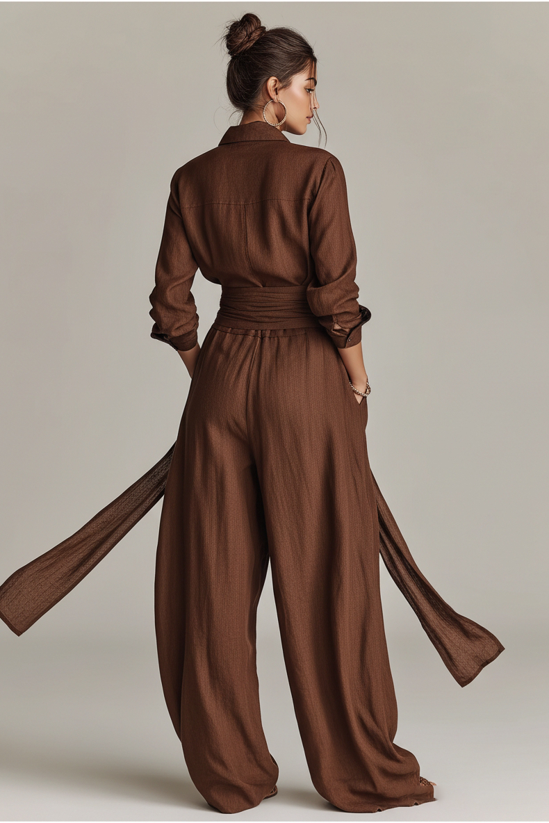 Primalyn - Lightweight Button-Up Top & Wide-Leg Pants Set