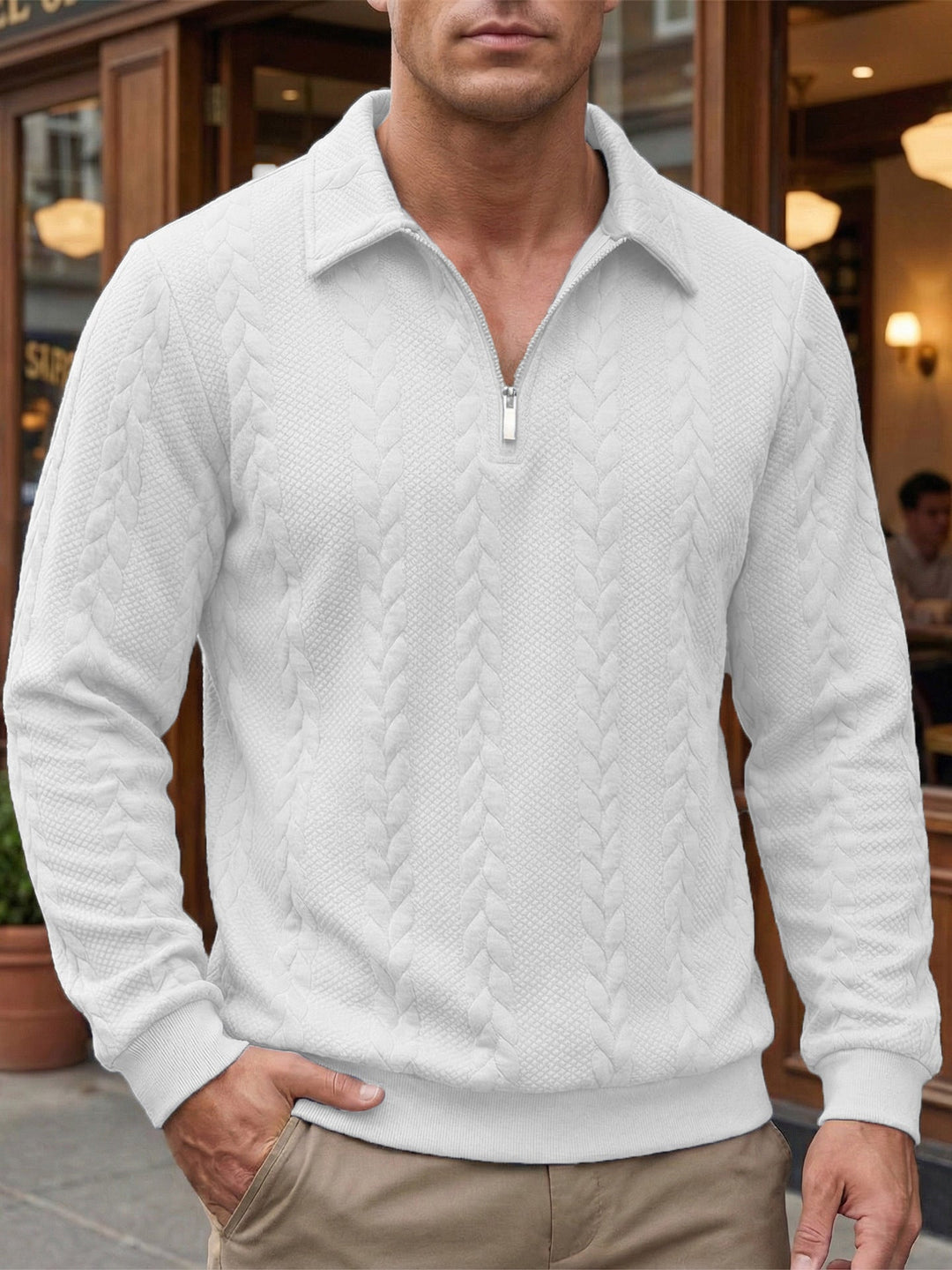 Ethan - Textured Quarter-Zip Polo