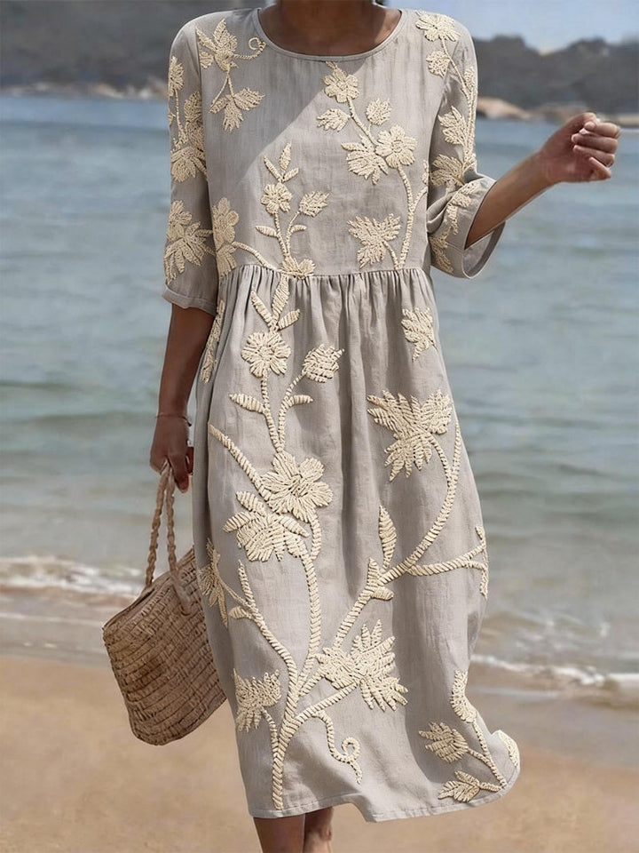 Helena - Textured Linen Midi Dress