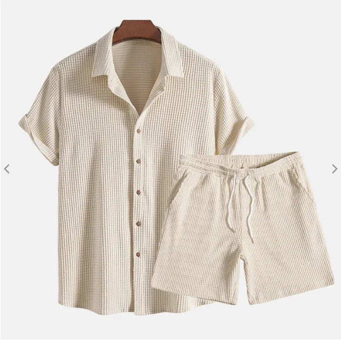 Jorvian - Textured Summer Shirt & Shorts Set