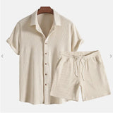 Jorvian - Textured Summer Shirt & Shorts Set