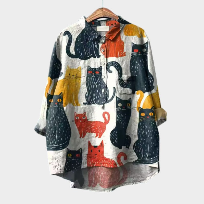 Ravea - Soft Touch Cat Print Shirt
