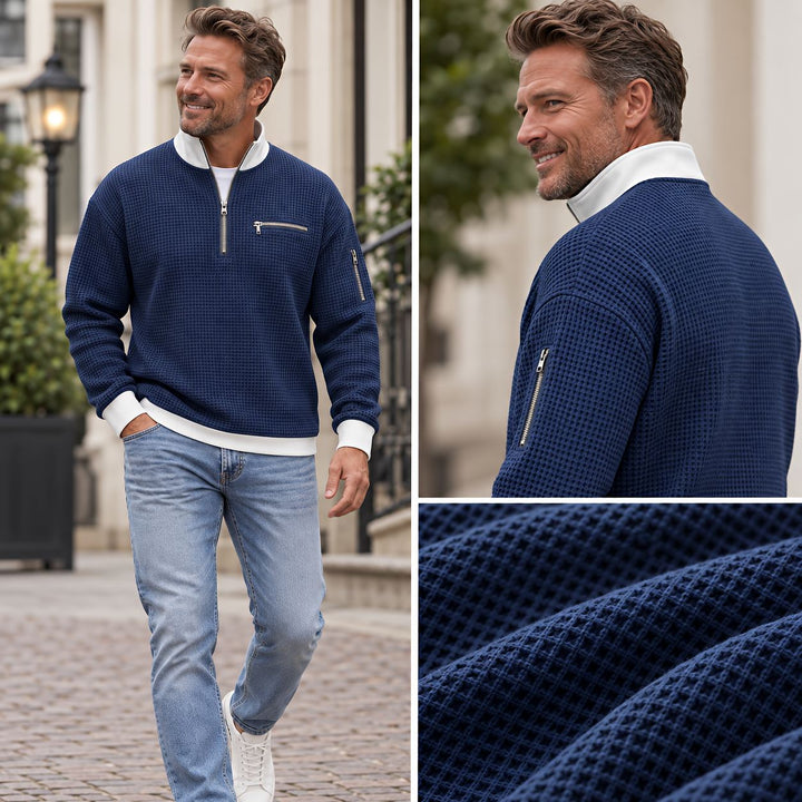 Brice - Textured Waffle Knit Quarter-Zip Sweater