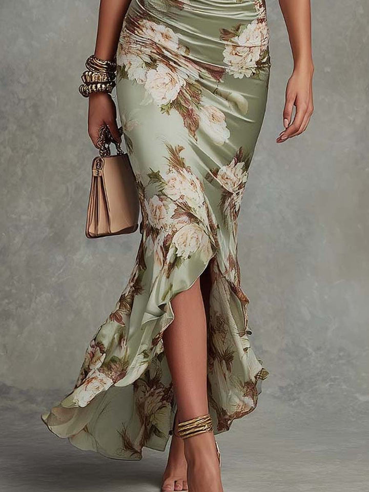 Osyra - Silky V-Neck Floral Dress