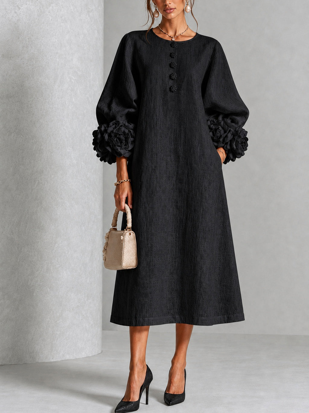 Estelora - Sculptural Floral Midi Dress