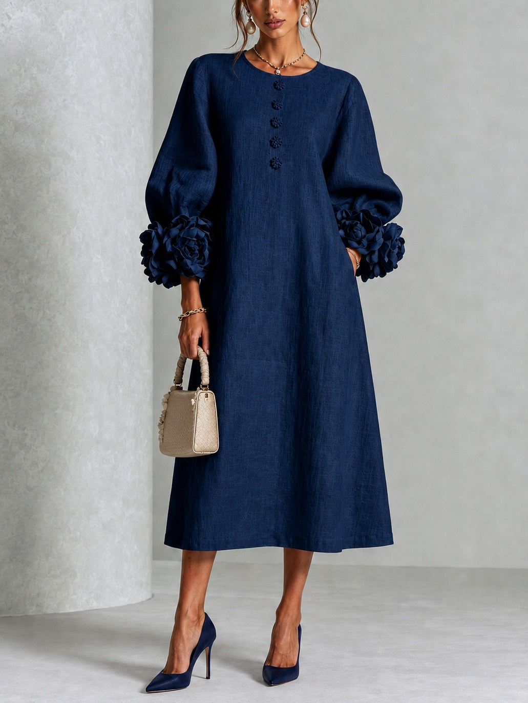Estelora - Sculptural Floral Midi Dress