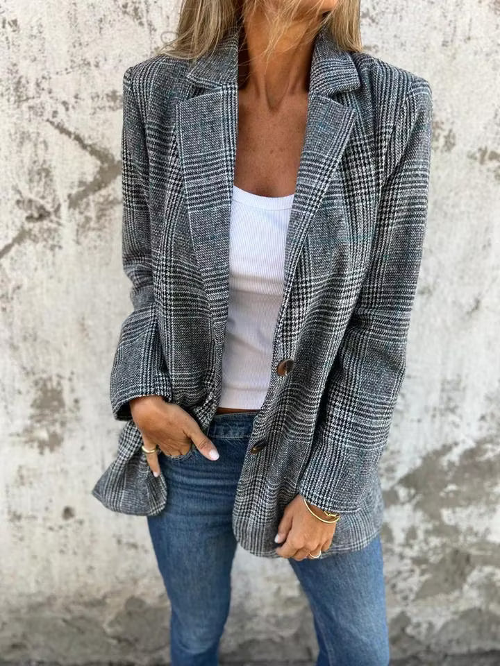 Eira - Tailored Plaid Longline Blazer