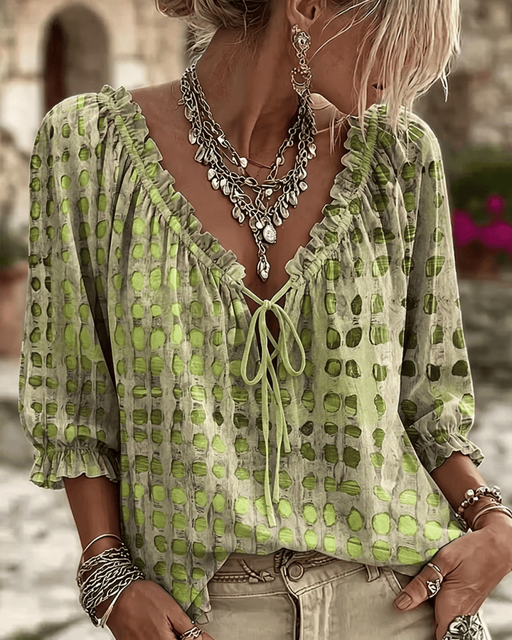 Araminta - Soft-Touch Lace-Up V-Neck Blouse