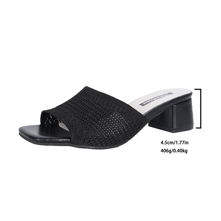 Haisley - Knit Block Heel Slides Open Toe