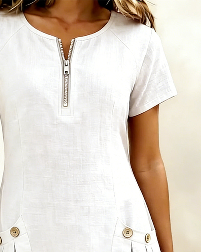 Dariae - Linen-Blend A-Line Dress