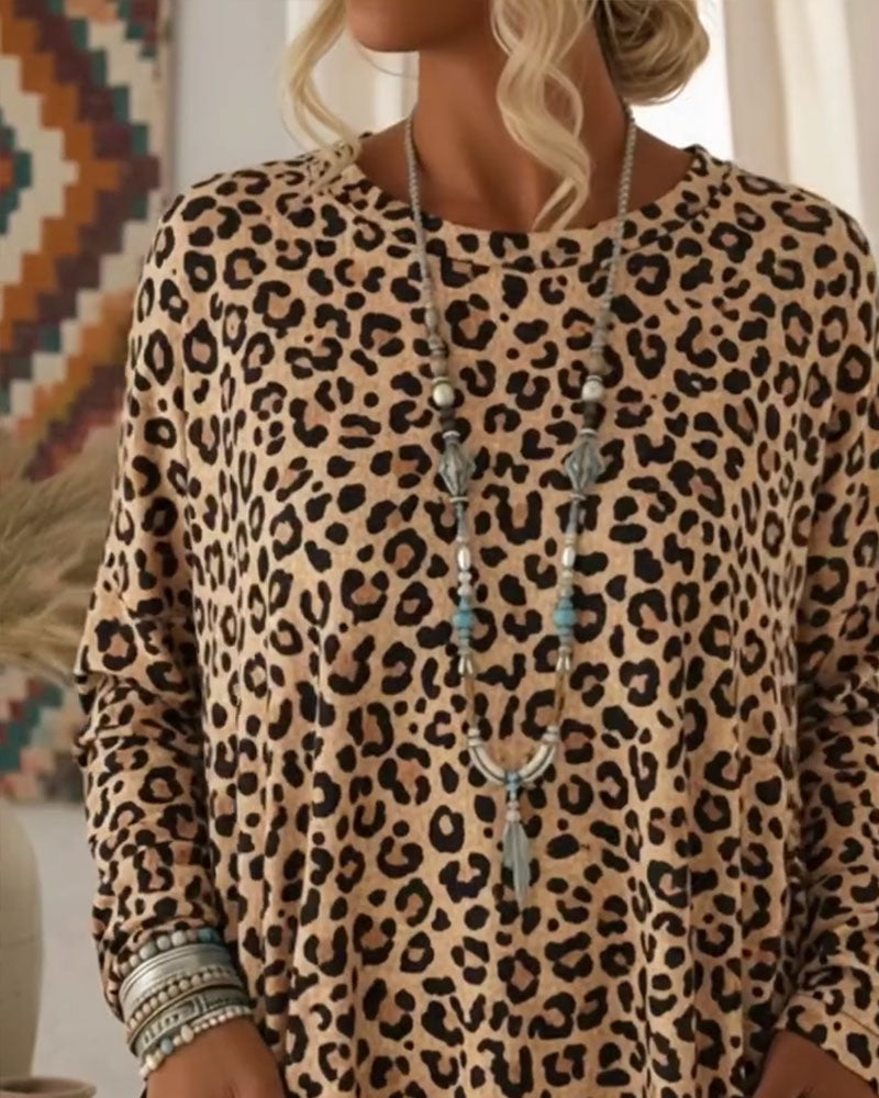 Primelia - Soft-Touch Leopard Long Sleeve Top