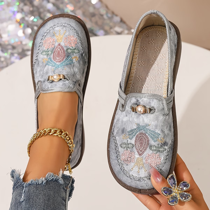 Juniper - Embroidered Slip-On Loafers