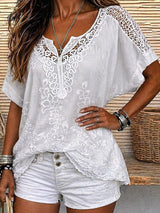 Ember - Embroidered Lace V Neck Blouse