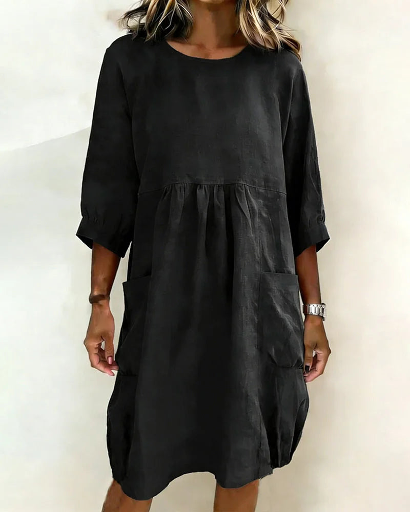Avenra - Three-Quarter Sleeve Loose Dress