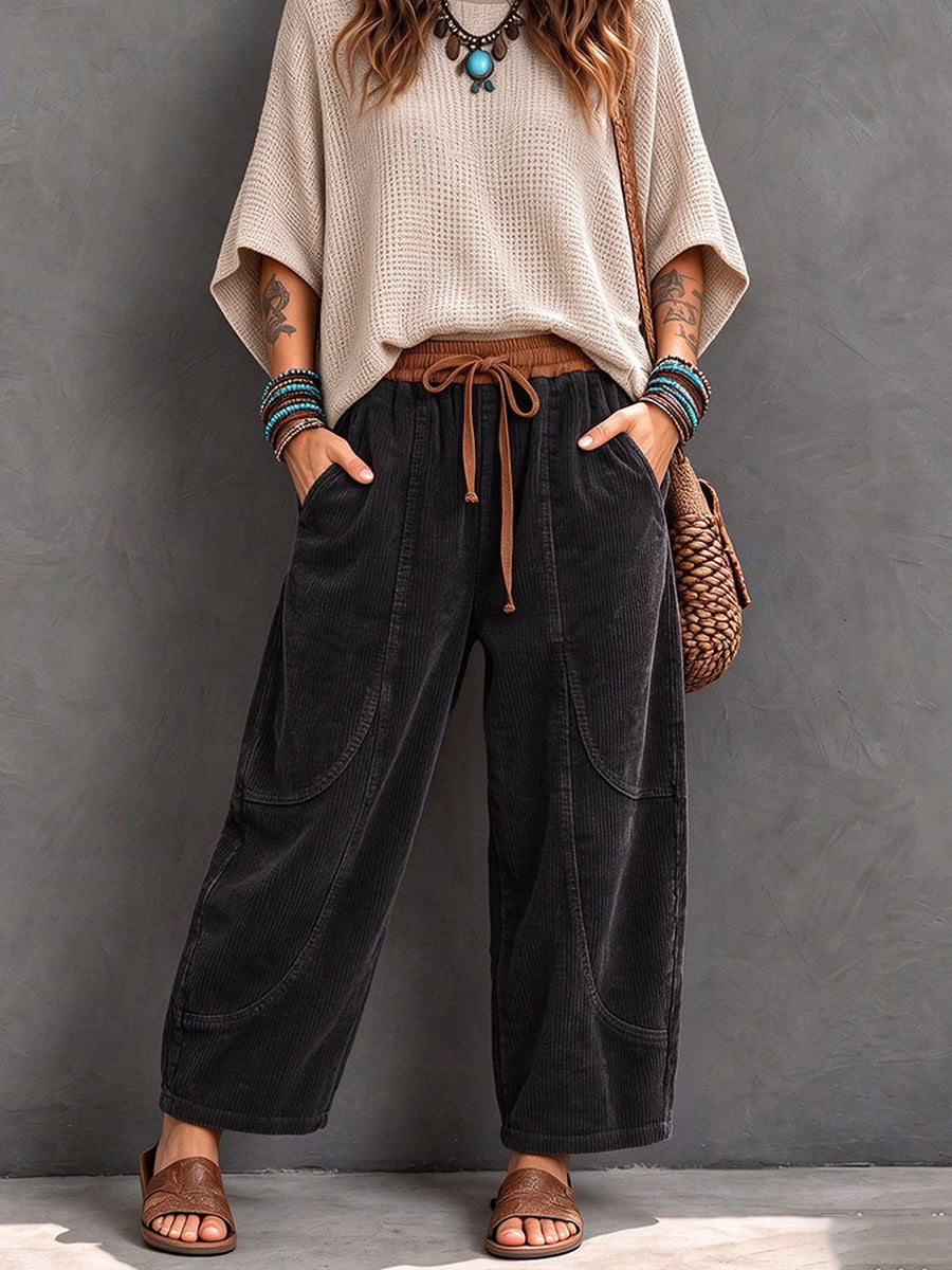 Basma - Relaxed Drawstring Corduroy Trousers