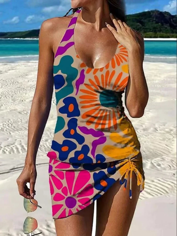 Ysoria - Printed Halter Swim Dress Set