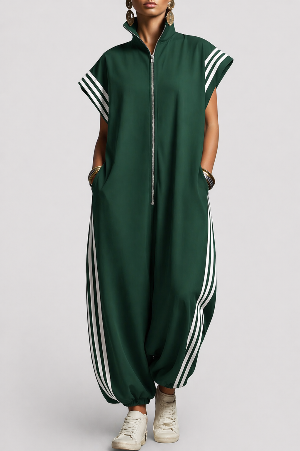 Cyrene - Soft-Touch Collared Zip Jumpsuit