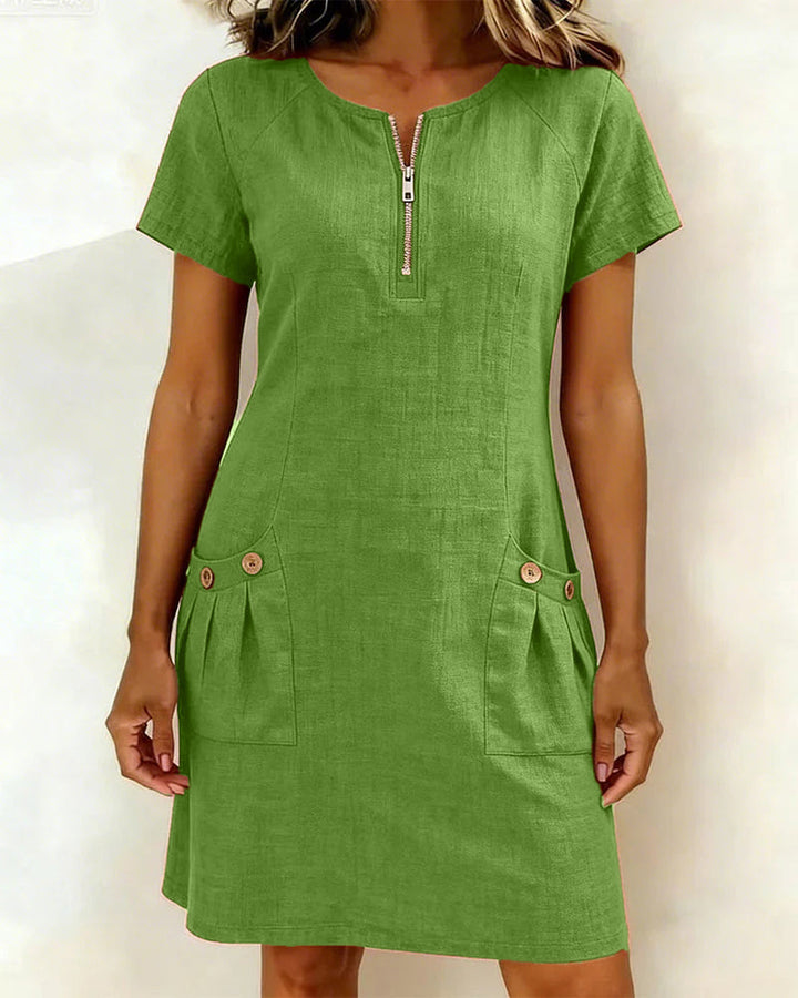 Dariae - Linen-Blend A-Line Dress