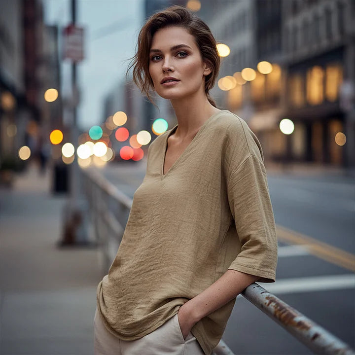 Rhianna - Elegant V-Neck Blouse
