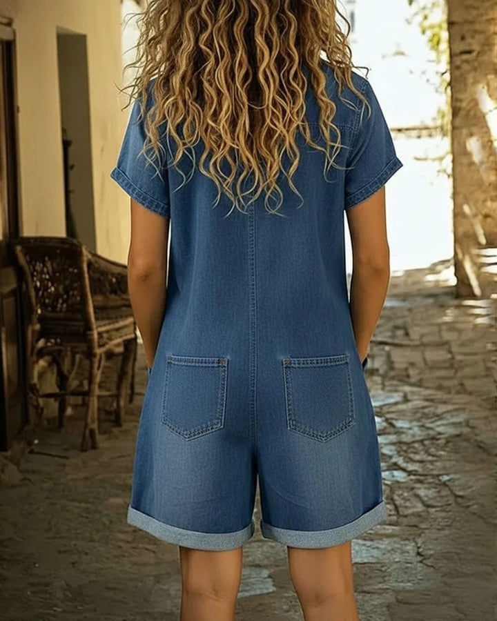 Ysmeria - Denim Button Front Romper