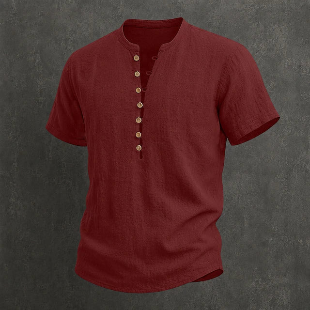 Fulton - Premium Linen Short-Sleeve Band-Collar Shirt