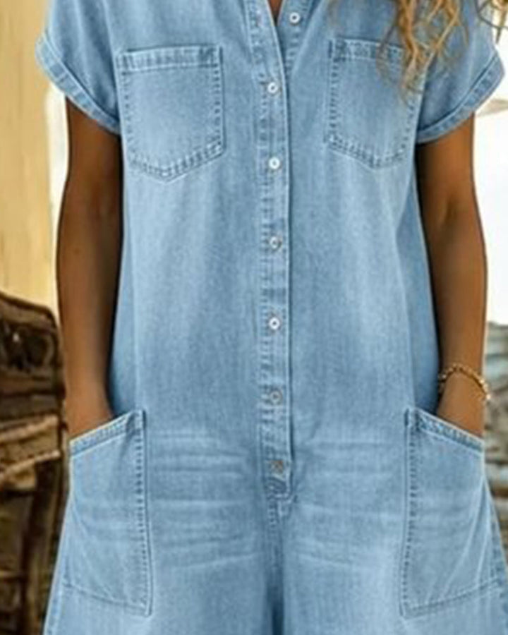 Ysmeria - Denim Button Front Romper
