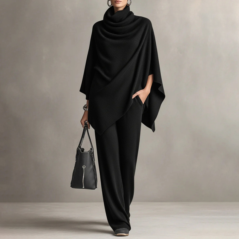 Kaelis - Draped Turtleneck Two Piece Trouser Set