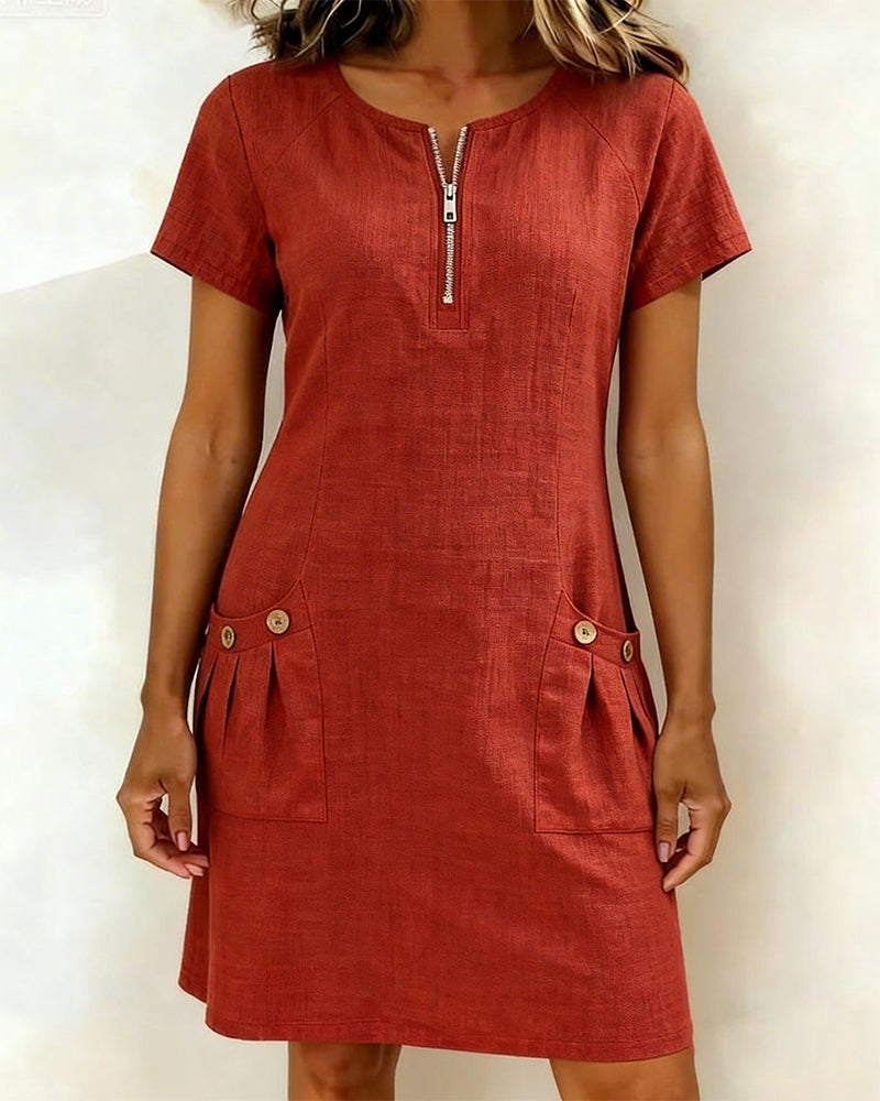 Dariae - Linen-Blend A-Line Dress