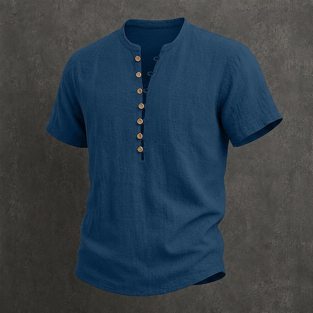 Fulton - Premium Linen Short-Sleeve Band-Collar Shirt