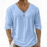 Crispin - Breathable Linen V-Neck Long Sleeve Shirt
