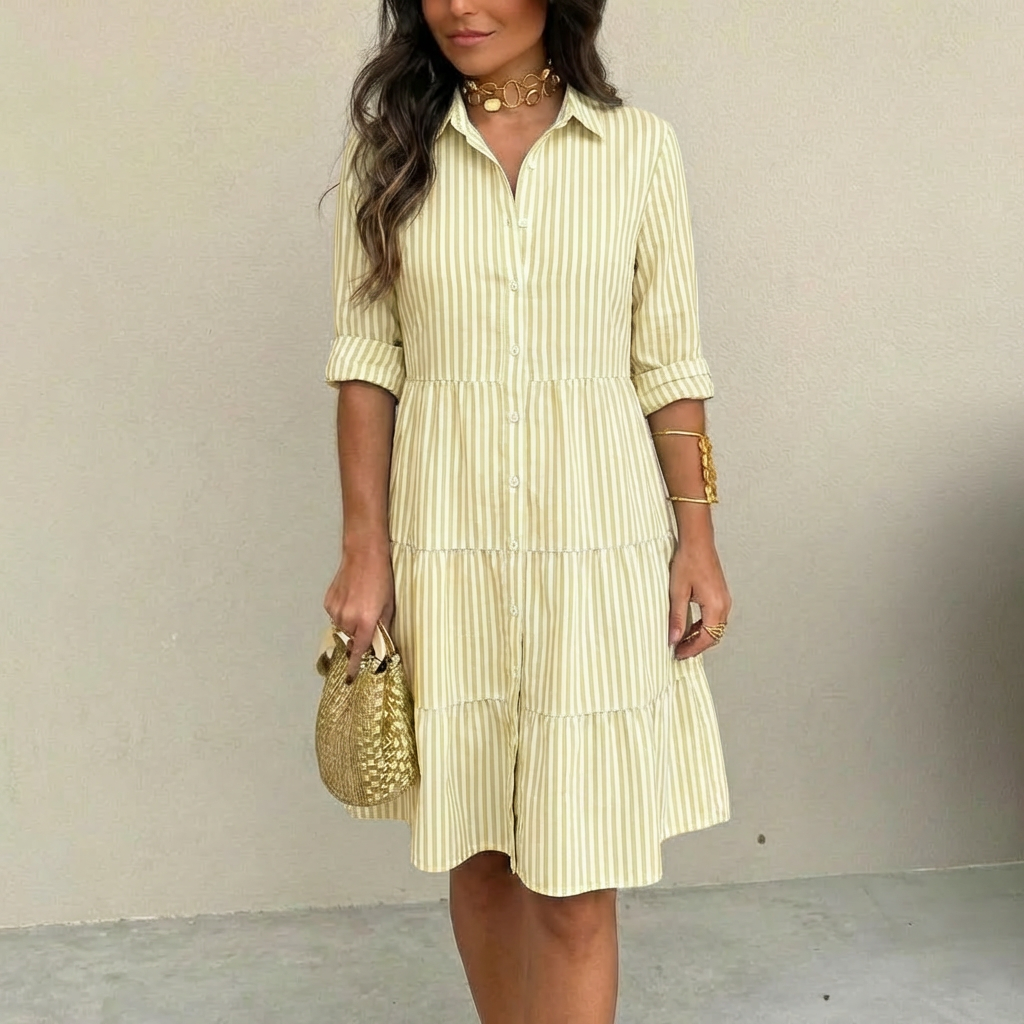Ilyara - Lightweight Striped Button-Front Dress