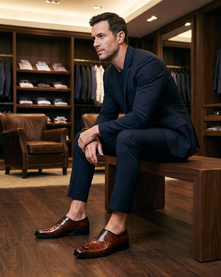 Denton - Burnished Croc-Effect Slip-On Loafers