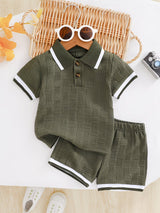 Basil - Textured Polo Shirt & Shorts Set