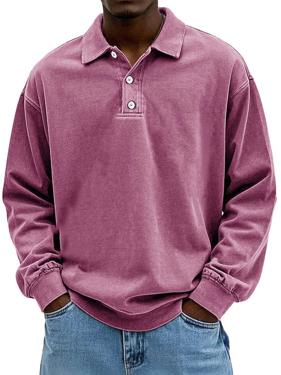 Brychan - Vintage-Wash Long Sleeve Polo Shirt