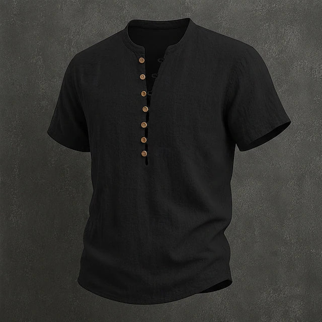 Fulton - Premium Linen Short-Sleeve Band-Collar Shirt