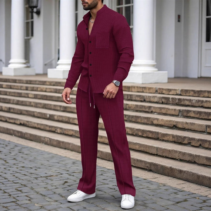 Ashton - Waffle-Textured Shirt & Trousers Set