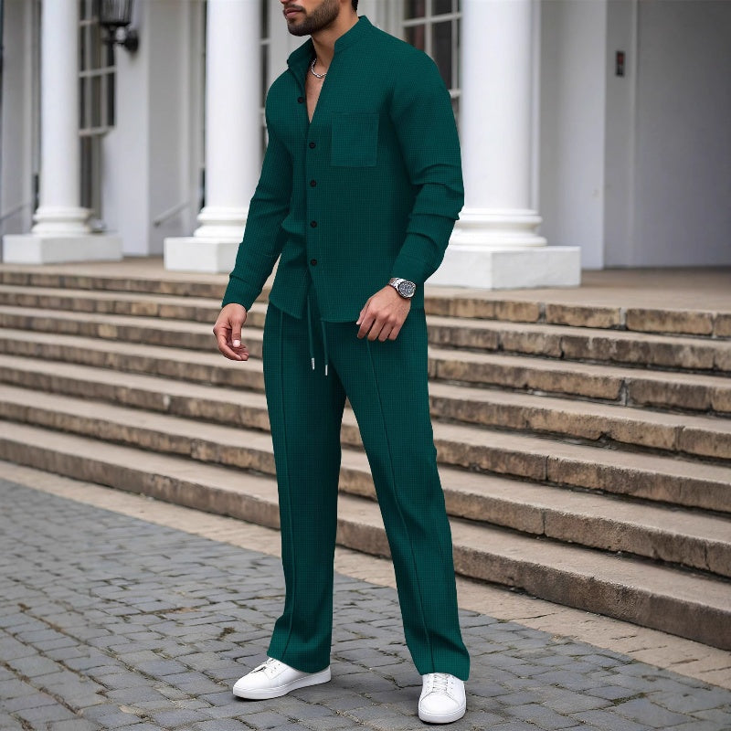Ashton - Waffle-Textured Shirt & Trousers Set