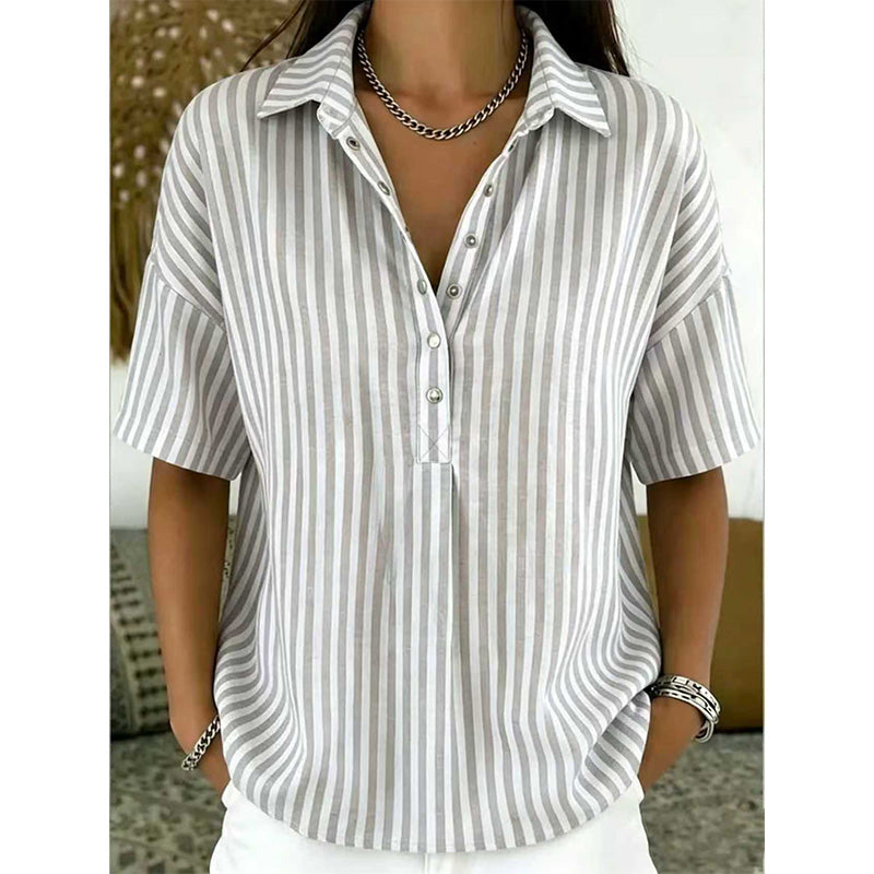 Alicia - Soft-Touch Striped V-Neck Top