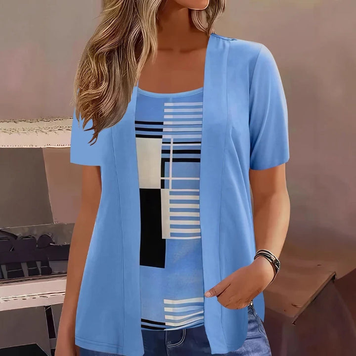 Celiora - Modern Print Cardigan Blouse Set