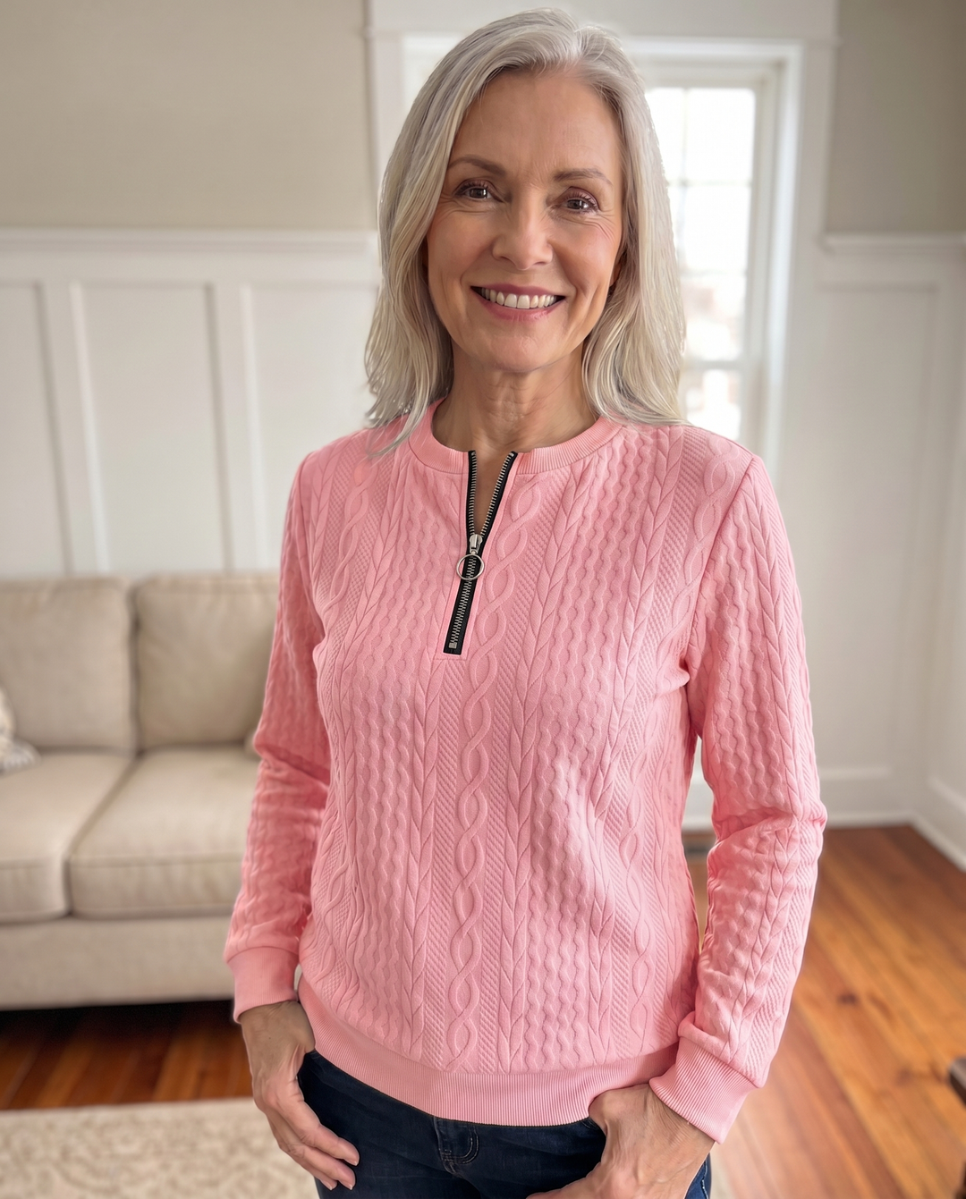 Darla - Textured Zip Sweater