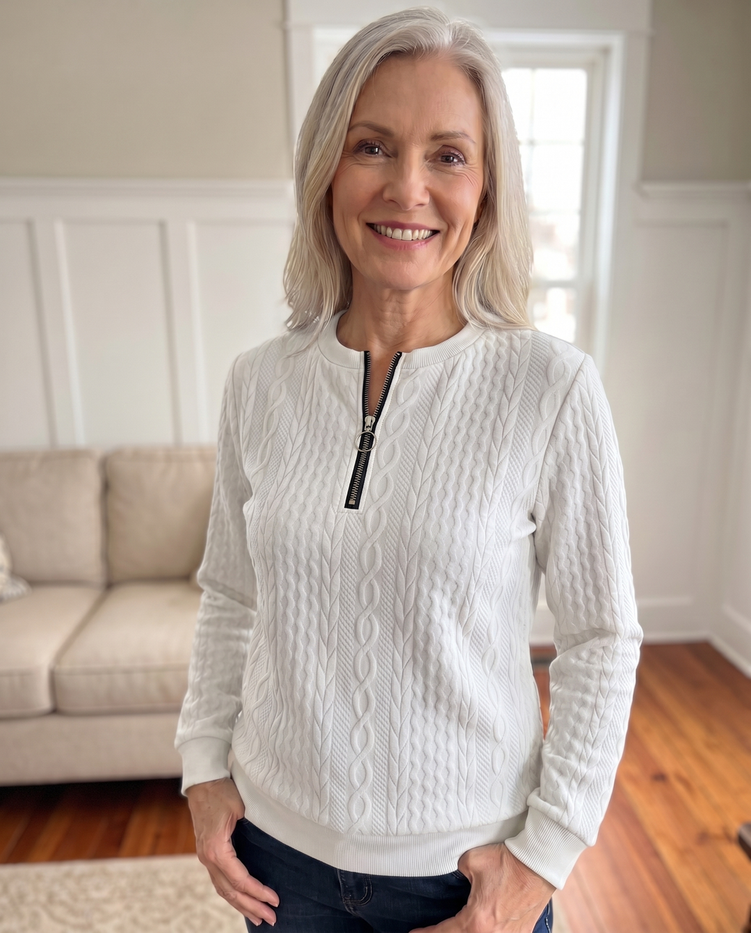 Darla - Textured Zip Sweater